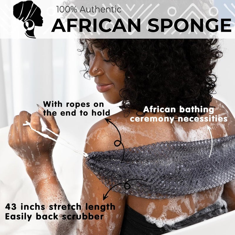 MINISENTIALS African Net Sponge Authentic - Afro Scrub Exfoliating Net Sponge with Knots - African Bath Sponges for Body Scrubber Exfoliator - Back Scrubber for Shower Bathing Accessories - Image 2
